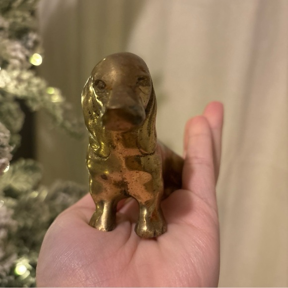 Vintage Solid Brass Dachshund Dog Figurine Paper Weight Bookshelf Cottage Hunt - Picture 5 of 7